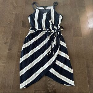 41 Hawthorne Faux‎ Wrap Jersey Knee Length Tulip Hem Nautical Stripped Summer LP